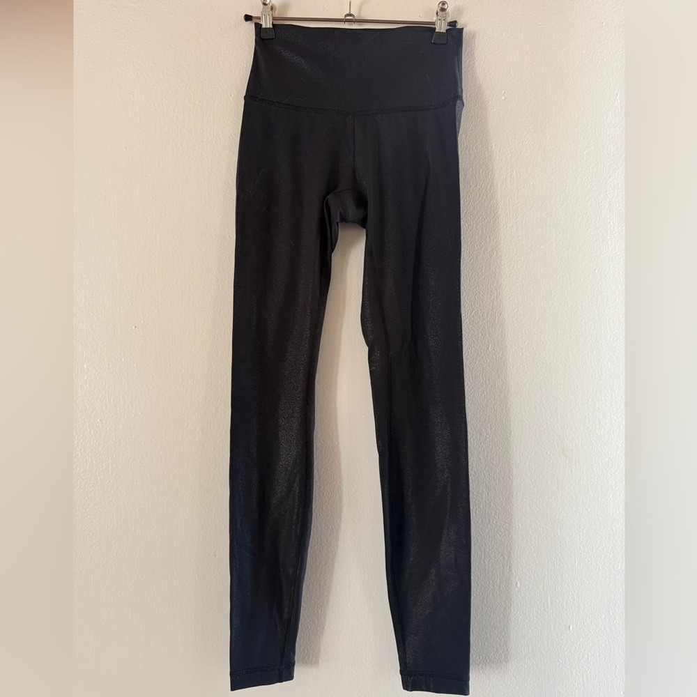 Lululemon Black High-Waisted Leggings - leather foil - size 4